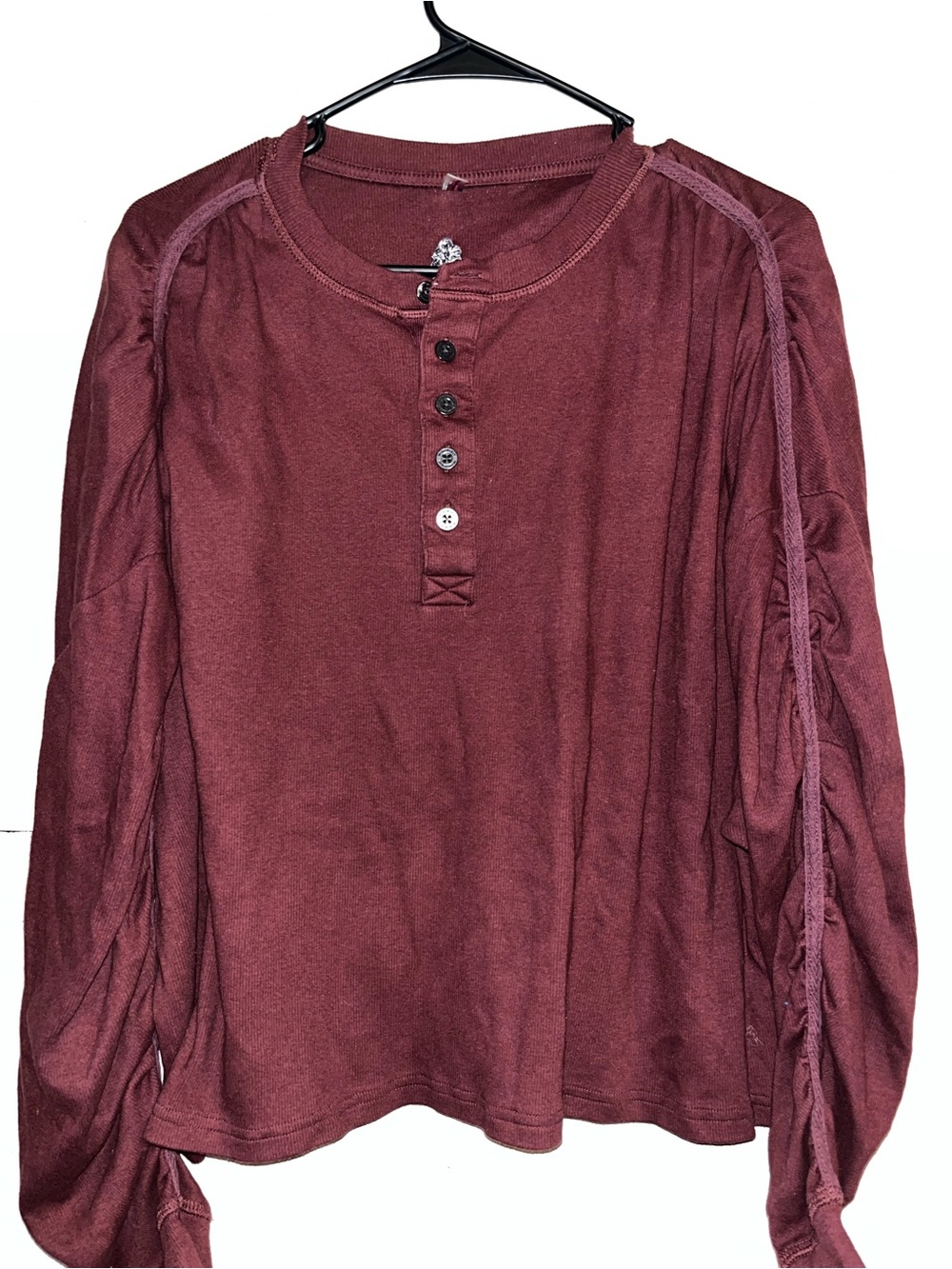 Free People Burgundy Long-Sleeve Henley Top